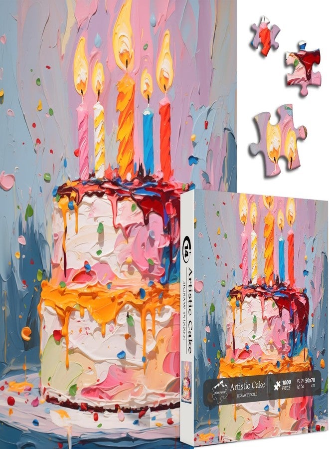 PICKFORU Birthday Cake Puzzles for Adults 1000 Pieces, Colorful Cake Art Puzzles Painting Puzzle, Happy Birthday Puzzle Food Challenging Jigsaw Puzzles - Image 3